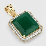 8.38 Carat Genuine Brazilian Emerald and White Diamond 14K Yellow Gold Pendant