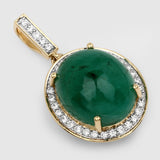 12.66 Carat Genuine Brazilian Emerald and White Diamond 14K Yellow Gold Pendant