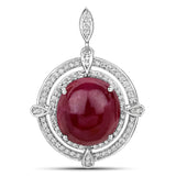 20.39 Carat Genuine Ruby and White Diamond 14K White Gold Pendant