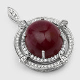 20.39 Carat Genuine Ruby and White Diamond 14K White Gold Pendant