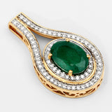4.62 Carat Genuine Brazilian Emerald and White Diamond 18K Yellow Gold Pendant
