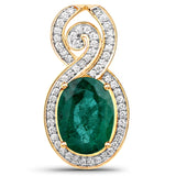 5.71 Carat Genuine Brazilian Emerald and White Diamond 18K Yellow Gold Pendant