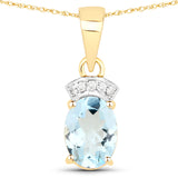 1.07 Carat Genuine Aquamarine and White Diamond 14K Yellow Gold Pendant