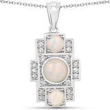 1.19 Carat Genuine Ethiopian Opal and White Diamond .925 Sterling Silver Pendant