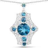 2.90 Carat Genuine London Blue Topaz and White Diamond .925 Sterling Silver Pendant