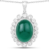 18.90 Carat Genuine Green Onyx and White Topaz .925 Sterling Silver Pendant