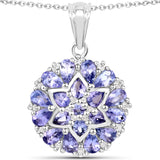 3.70 Carat Genuine Tanzanite and White Zircon .925 Sterling Silver Pendant