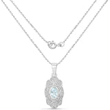 0.48 Carat Genuine Aquamarine and White Topaz .925 Sterling Silver Pendant