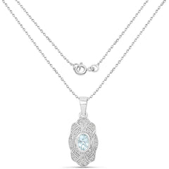 0.48 Carat Genuine Aquamarine and White Topaz .925 Sterling Silver Pendant