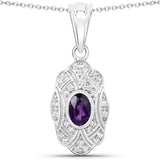 0.54 Carat Genuine Amethyst and White Topaz .925 Sterling Silver Pendant