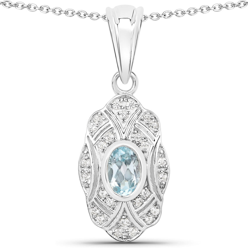 0.63 Carat Genuine Blue Topaz and White Topaz .925 Sterling Silver Pendant