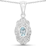 0.63 Carat Genuine Blue Topaz and White Topaz .925 Sterling Silver Pendant