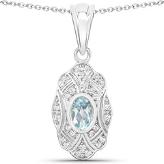 0.63 Carat Genuine Blue Topaz and White Topaz .925 Sterling Silver Pendant