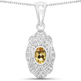 0.55 Carat Genuine Citrine and White Topaz .925 Sterling Silver Pendant