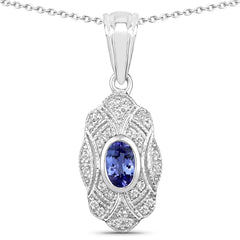 0.56 Carat Genuine Tanzanite and White Topaz .925 Sterling Silver Pendant