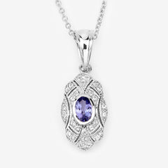0.56 Carat Genuine Tanzanite and White Topaz .925 Sterling Silver Pendant
