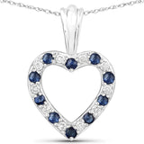 0.40 Carat Genuine Blue Sapphire and White Diamond 14K White Gold Pendant