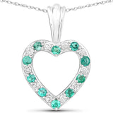 0.30 Carat Genuine Zambian Emerald and White Diamond 14K White Gold Pendant