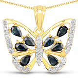 1.66 Carat Genuine Blue Sapphire and White Diamond .925 Sterling Silver Pendant