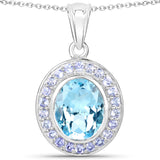 5.92 Carat Genuine Blue Topaz and Tanzanite .925 Sterling Silver Pendant