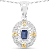 0.47 Carat Genuine Blue Sapphire and White Diamond .925 Sterling Silver Pendant