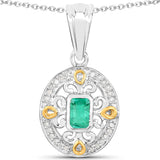 0.35 Carat Genuine Zambian Emerald and White Diamond .925 Sterling Silver Pendant
