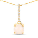 0.53 Carat Genuine Ethiopian Opal and White Diamond 10K Yellow Gold Pendant