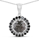 3.70 Carat Genuine Black Rutile and Black Spinel .925 Sterling Silver Pendant