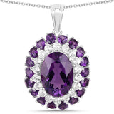 10.02 Carat Genuine Amethyst and White Topaz .925 Sterling Silver Pendant