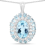 11.91 Carat Genuine Blue Topaz and White Topaz .925 Sterling Silver Pendant