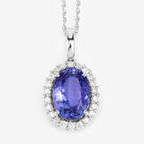 3.06 Carat Genuine Tanzanite and White Diamond 14K White Gold Pendant