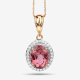 3.33 Carat Genuine Pink Tourmaline and White Diamond 14K Yellow Gold Pendant