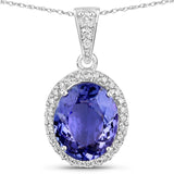 4.08 Carat Genuine Tanzanite and White Diamond 14K White Gold Pendant