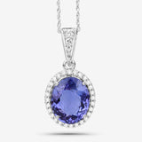4.08 Carat Genuine Tanzanite and White Diamond 14K White Gold Pendant