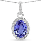 4.25 Carat Genuine Tanzanite and White Diamond 14K White Gold Pendant