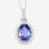 4.25 Carat Genuine Tanzanite and White Diamond 14K White Gold Pendant
