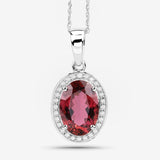 3.51 Carat Genuine Pink Tourmaline and White Diamond 14K White Gold Pendant