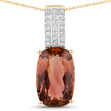 3.65 Carat Genuine Rarest Brown Brazialian Tourmaline and White Diamond 14K Yellow Gold Pendant