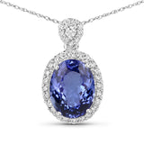 3.12 Carat Genuine Tanzanite and White Diamond 14K White Gold Pendant