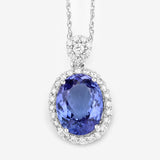 3.12 Carat Genuine Tanzanite and White Diamond 14K White Gold Pendant