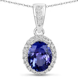 3.48 ct. Genuine Tanzanite and White Diamond 14K White Gold Pendant