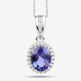 3.48 ct. Genuine Tanzanite and White Diamond 14K White Gold Pendant
