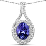 2.89 Carat Genuine Tanzanite and White Diamond 14K White Gold Pendant