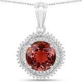 5.92 Carat Genuine Pink Tourmaline and White Diamond 14K White Gold Pendant