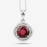 5.92 Carat Genuine Pink Tourmaline and White Diamond 14K White Gold Pendant