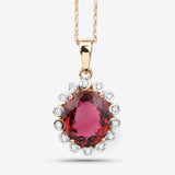 3.67 Carat Genuine Pink Tourmaline and White Diamond 14K Yellow Gold Pendant