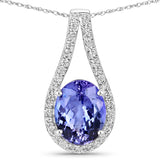 3.80 Carat Genuine Tanzanite and White Diamond 14K White Gold Pendant