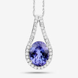 3.80 Carat Genuine Tanzanite and White Diamond 14K White Gold Pendant