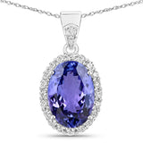 4.06 Carat Genuine Tanzanite and White Diamond 14K White Gold Pendant