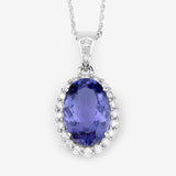 4.06 Carat Genuine Tanzanite and White Diamond 14K White Gold Pendant